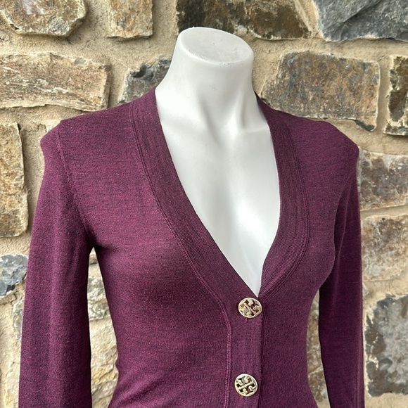 Tory Burch Simone Button-Front Wool Cardigan in Purple - Size XS - Picture 3 of 8